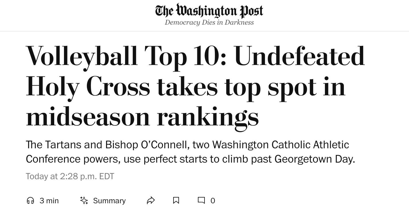 Three WCAC Volleyball teams are in the top 5 of the Washington Post Top 10 Midseason Rankings